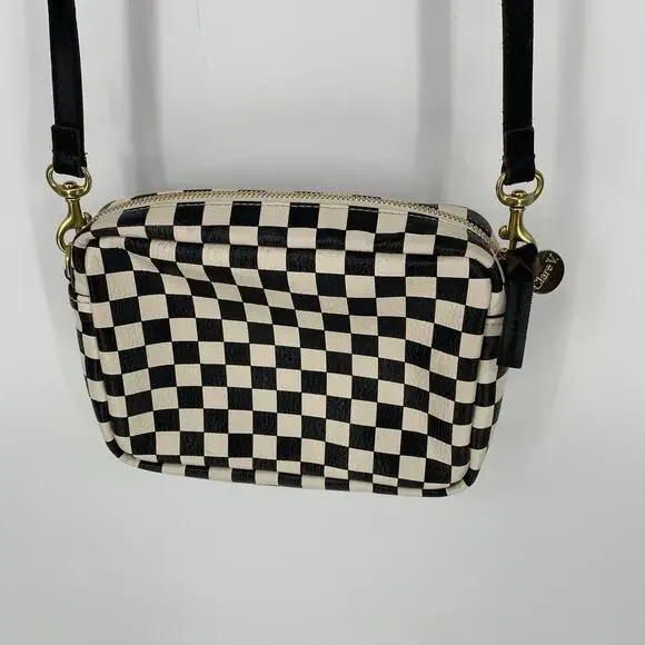 Clare V. Midi Sac Bag Checkered Crossbody Bag Purse Small Black and White - Picture 6 of 12